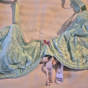 Victoria's Secret Lace Bra in Light Green with Pink Accents